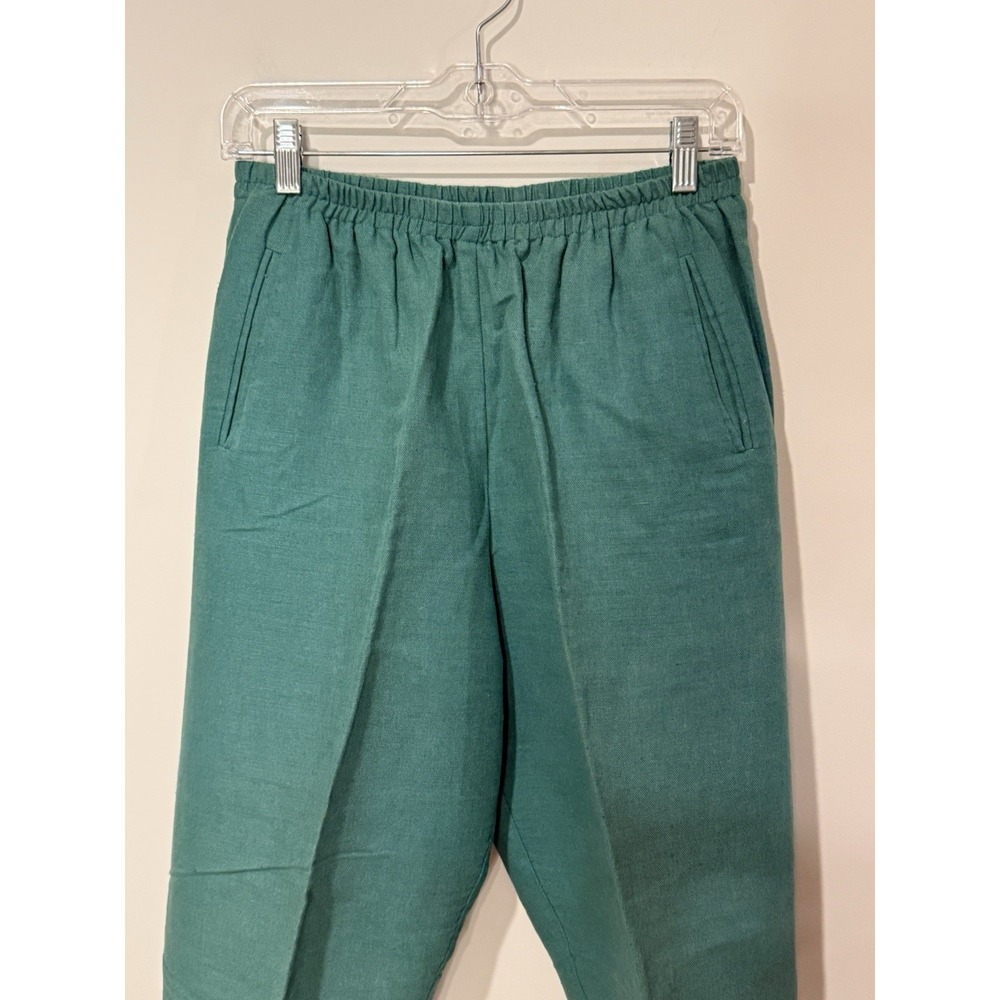 Vintage 80s 90s Lands End‎ Women's 10 Linen Blend High Rise Pants Pull On Green - Picture 5 of 12